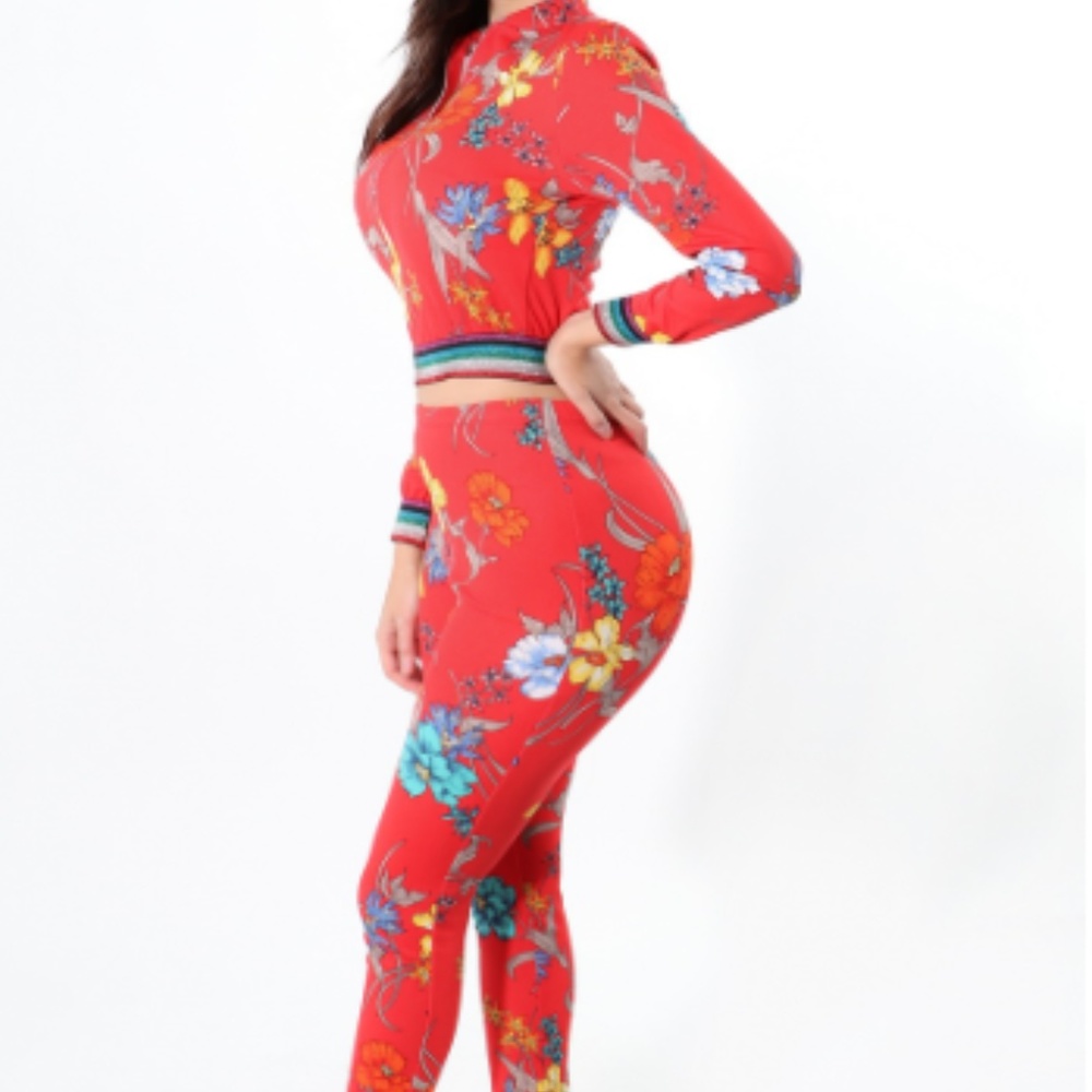 Floral Print Zipper 2Pc Zipper Jacket - Picture 2 of 4